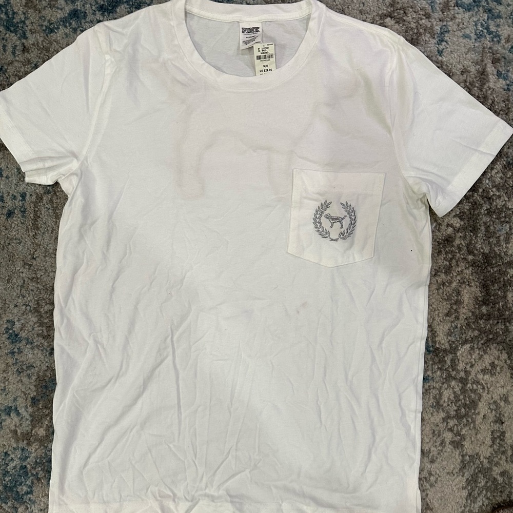 PINK White T-Shirt with Gray Logo